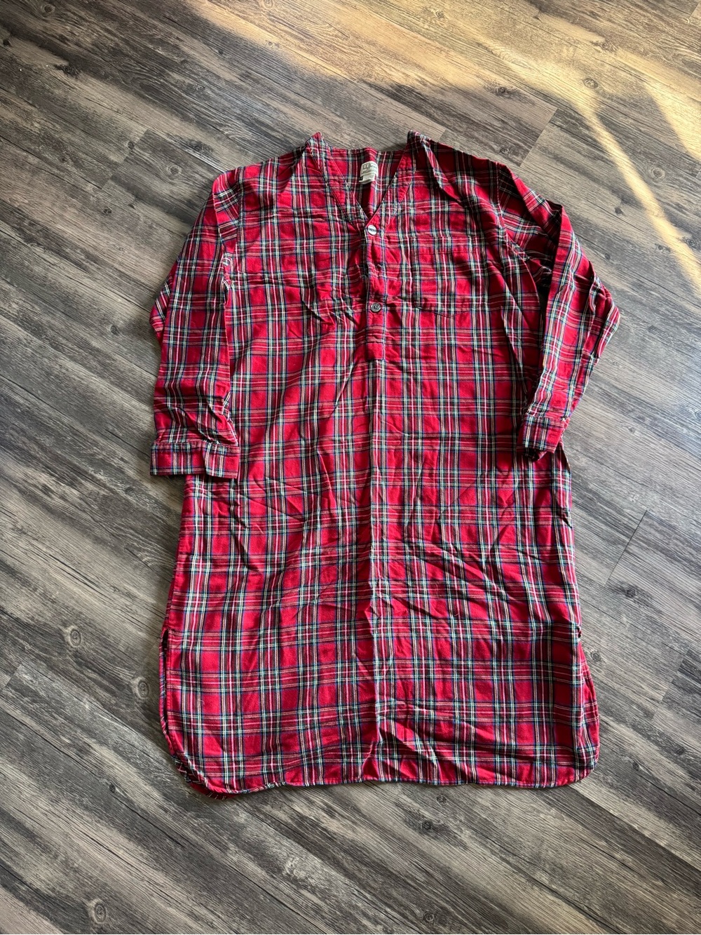 LL Bean Red Plaid Flannel Nightgown Womens Large Cotton Long Sleeve Sleepwear